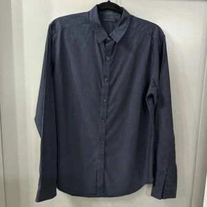 Theory Button Down Navy Blue and Black Patterned Formal Shirt Size Medium